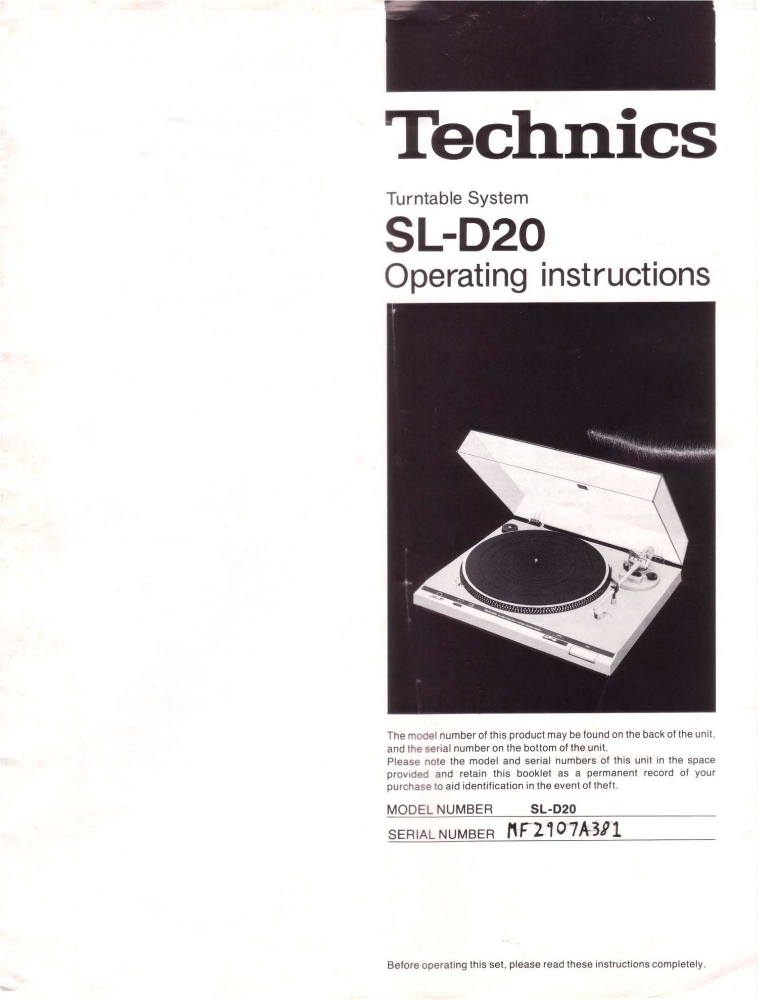 Technics SLD 20 Owners Manual