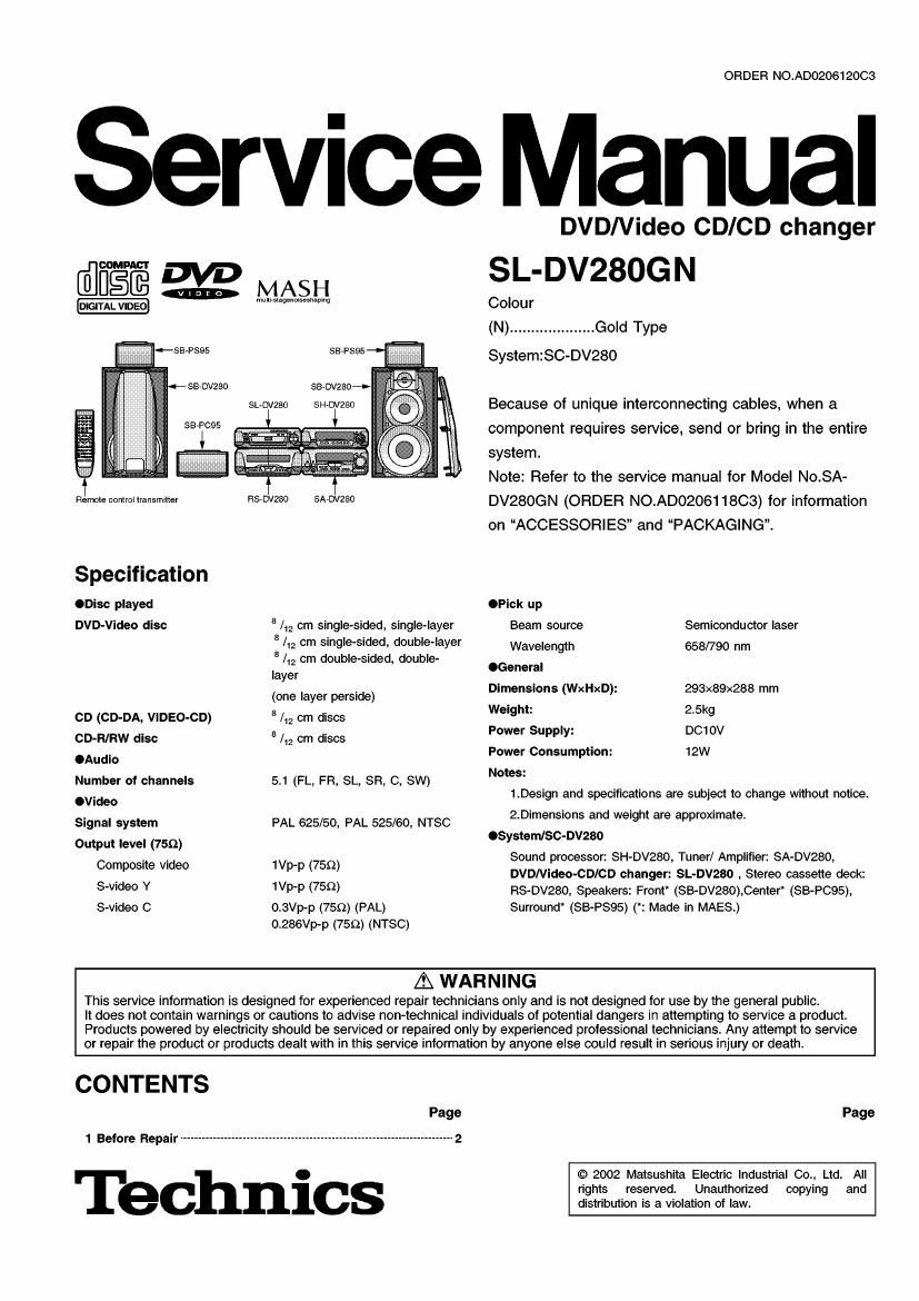 Technics SLDV 280 GN Service Manual