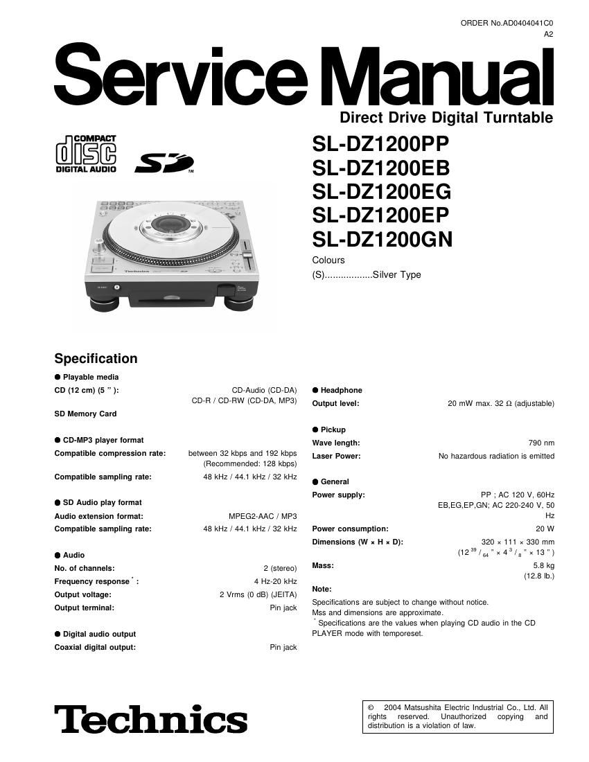 Technics SLDZ 1200 Service Manual
