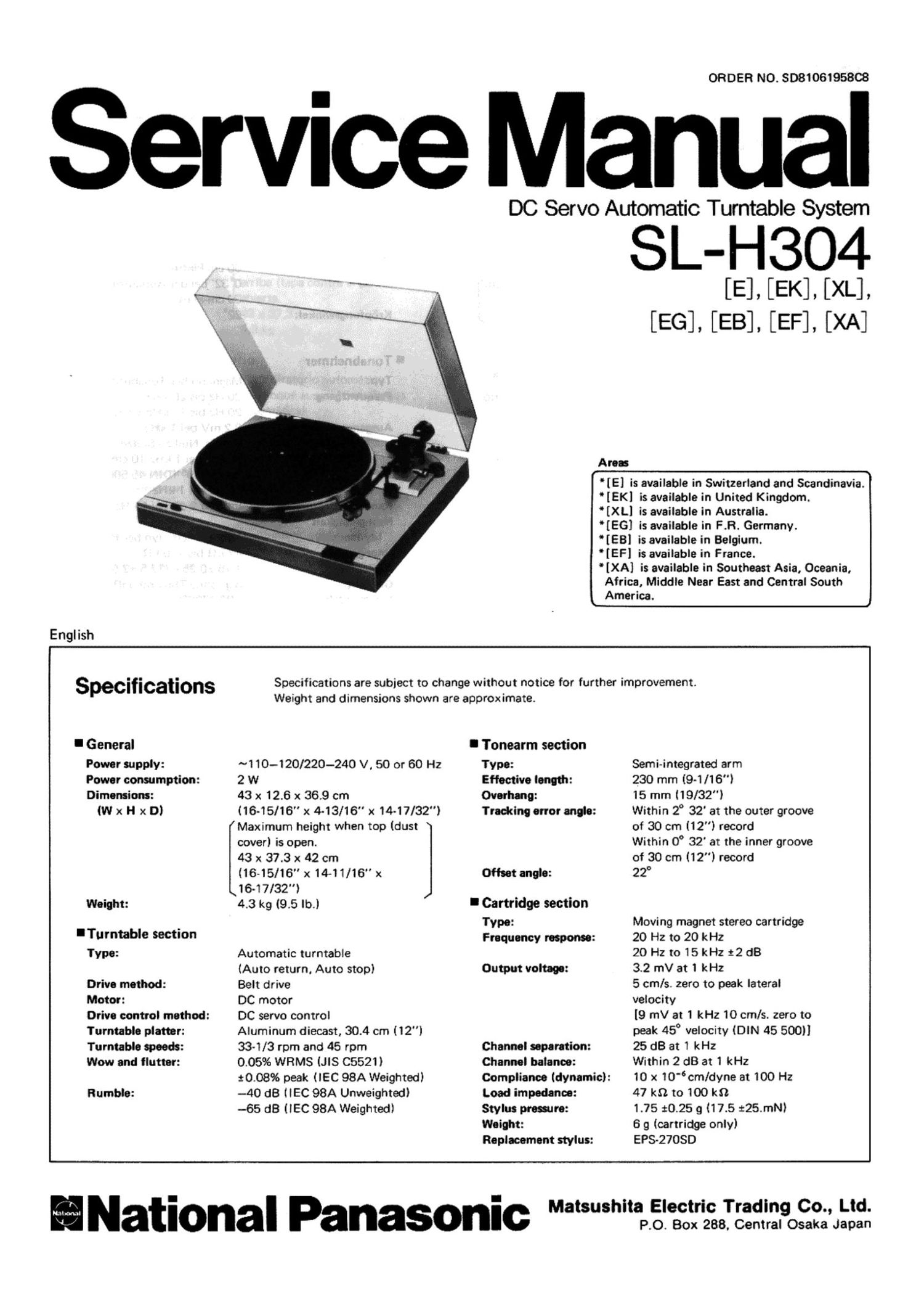 Technics SLH 304 Service Manual