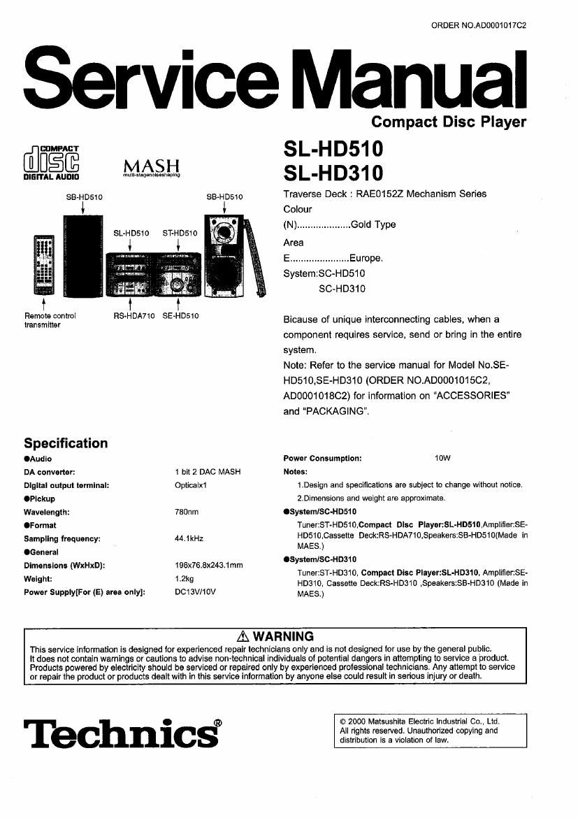 Technics SLHD 310 Service Manual