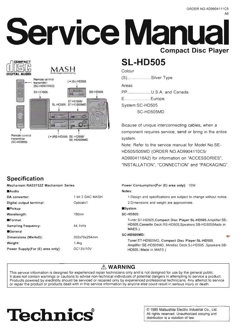 Technics SLHD 505 Service Manual