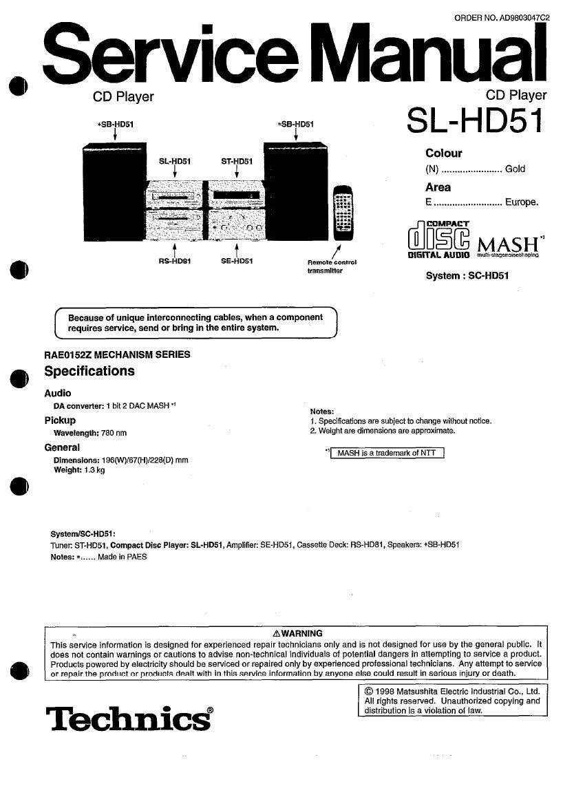 Technics SLHD 51 Service Manual