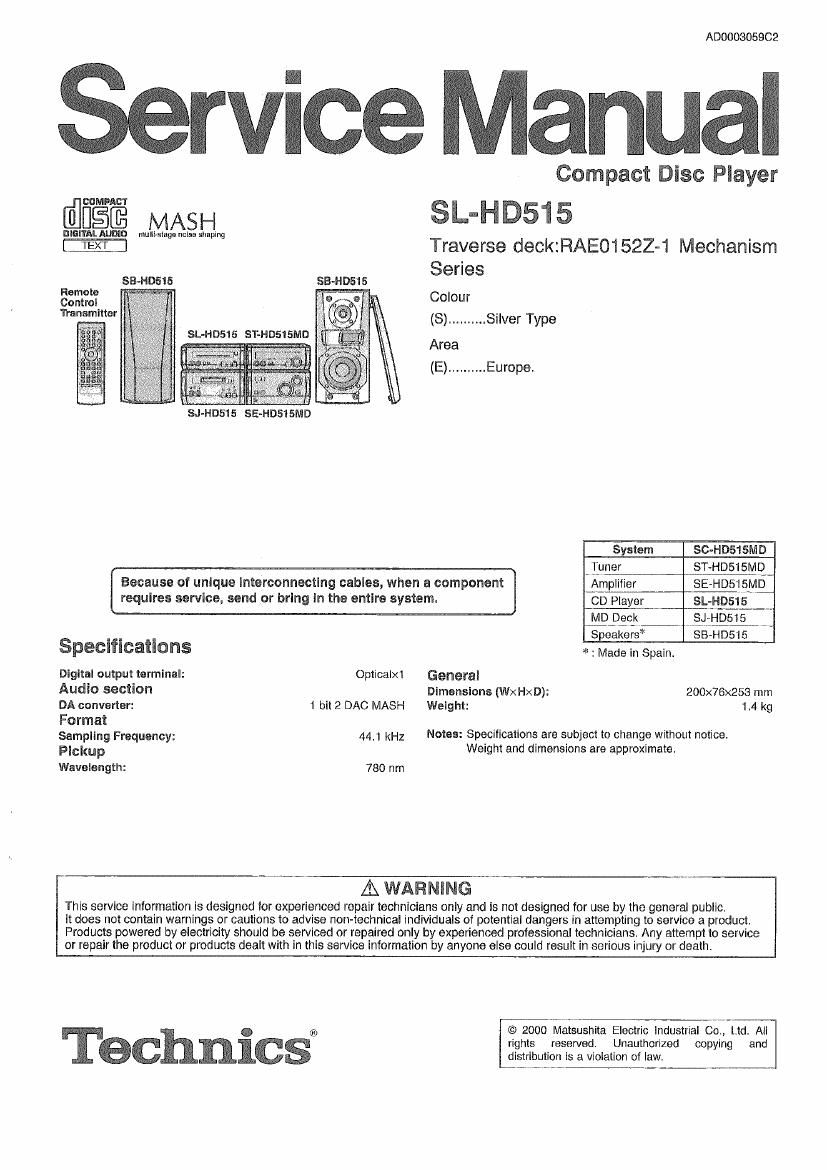 Technics SLHD 515 Service Manual