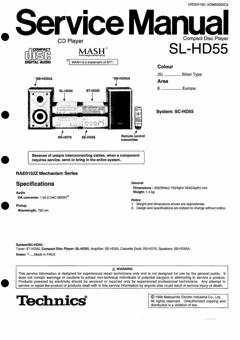 Technics SLHD 55 Service Manual