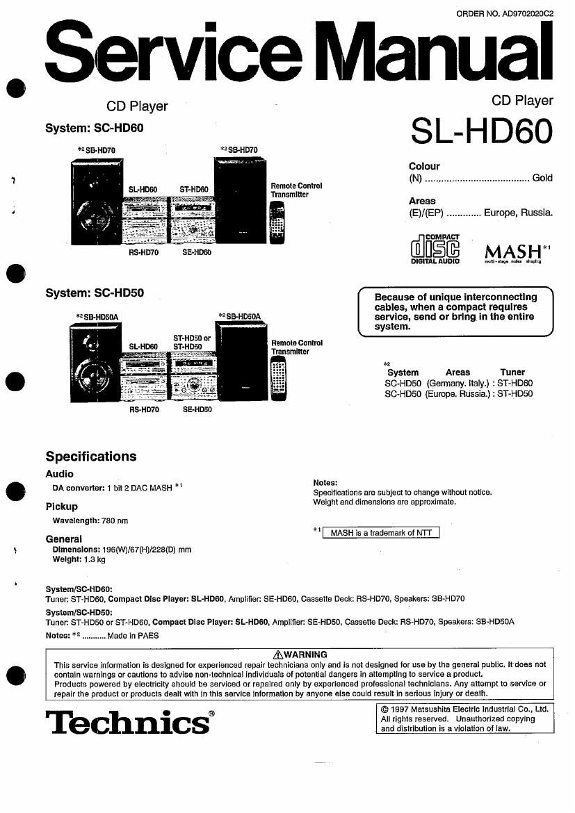 Technics SLHD 60 Service Manual