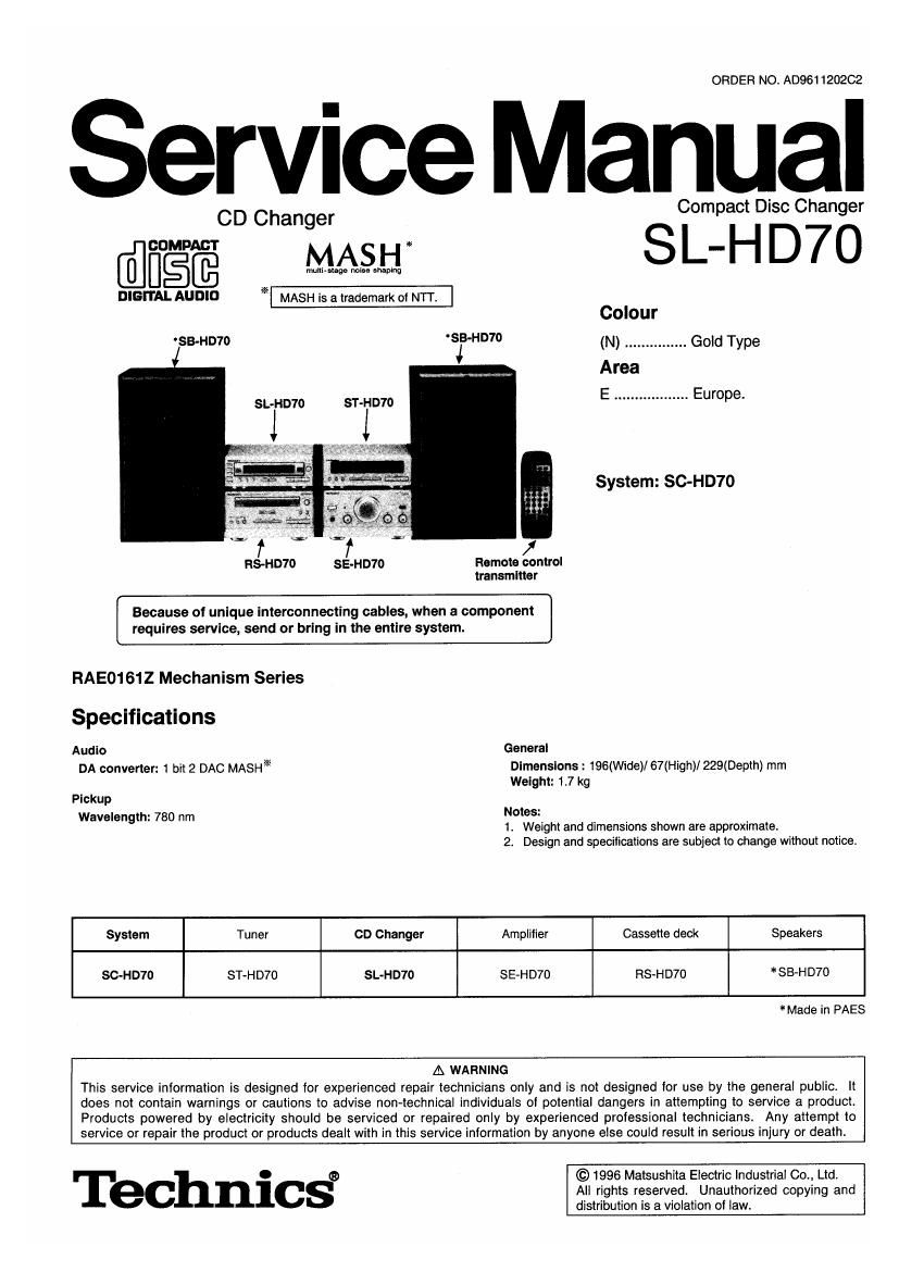 Technics SLHD 70 Service Manual