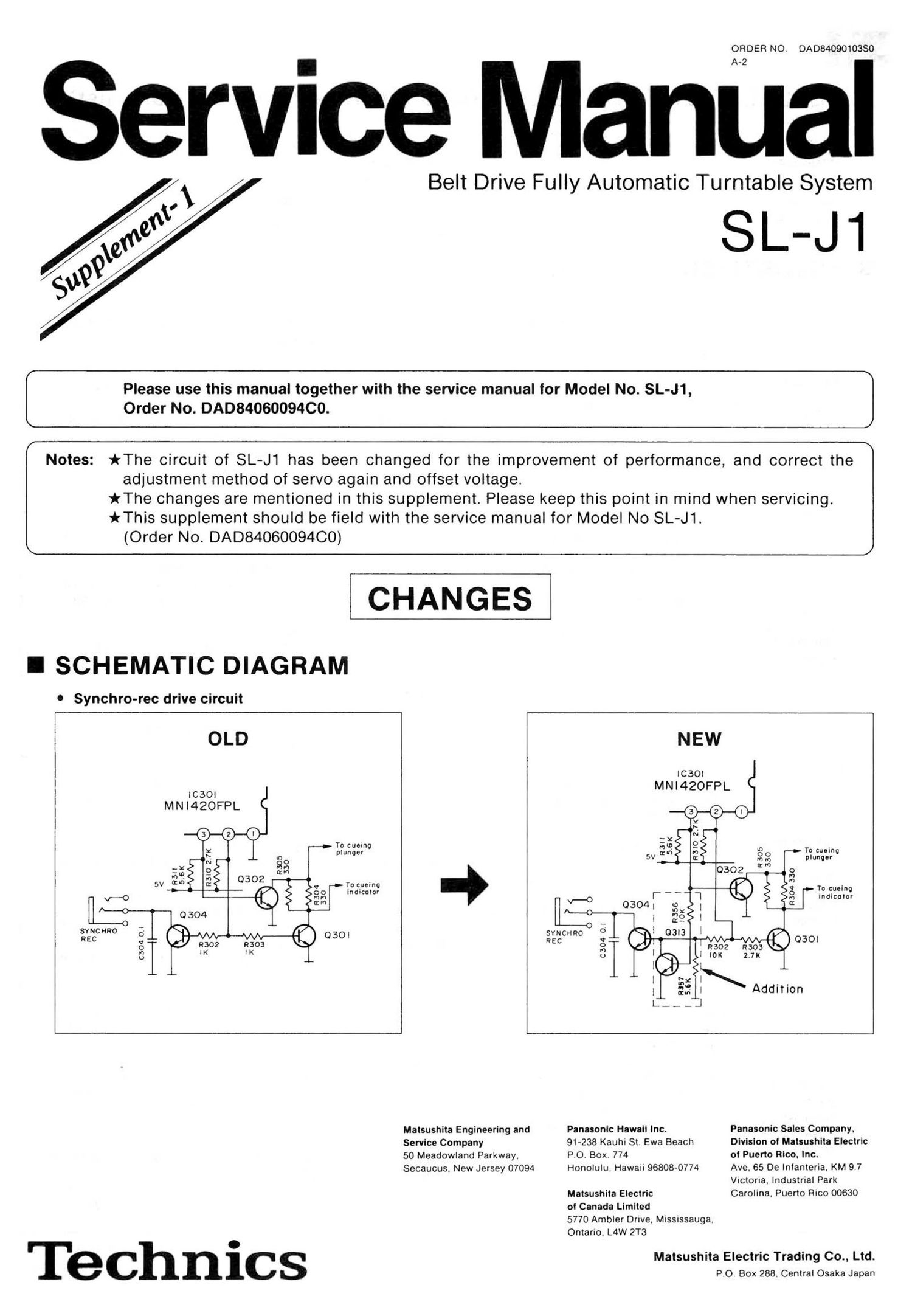 Technics SLJ 1 Service Manual