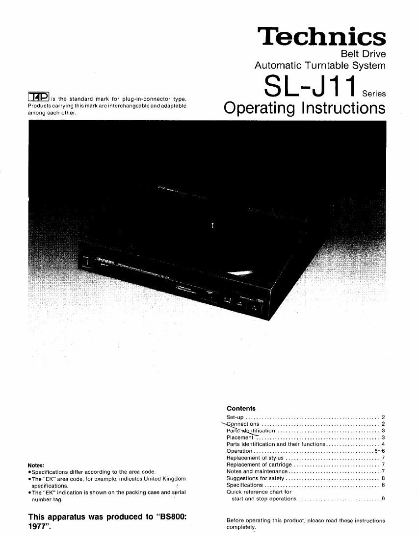 Technics SLJ 11 Owners Manual