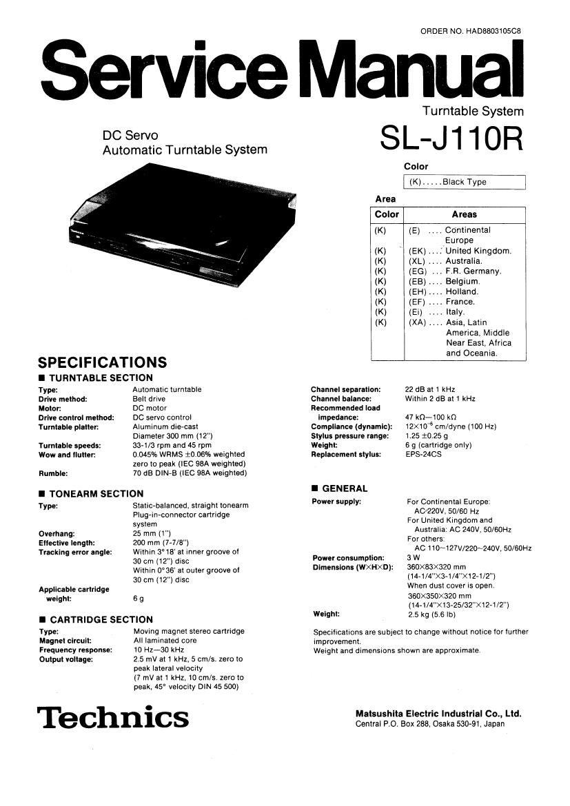 Technics SLJ 110 R Service Manual