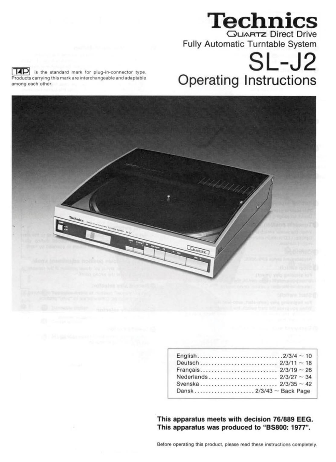 Technics SLJ 2 Owners Manual