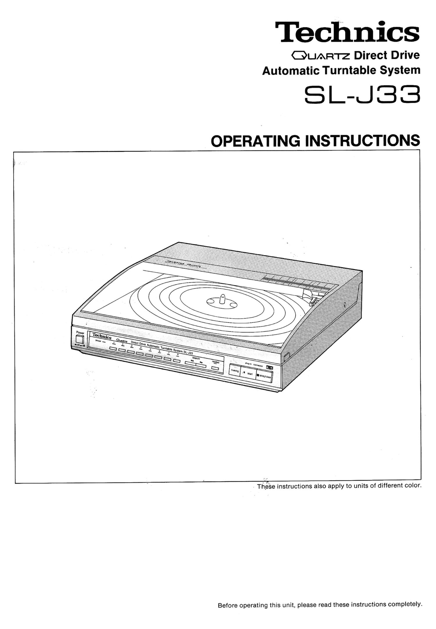 Technics SLJ 33 Owners Manual