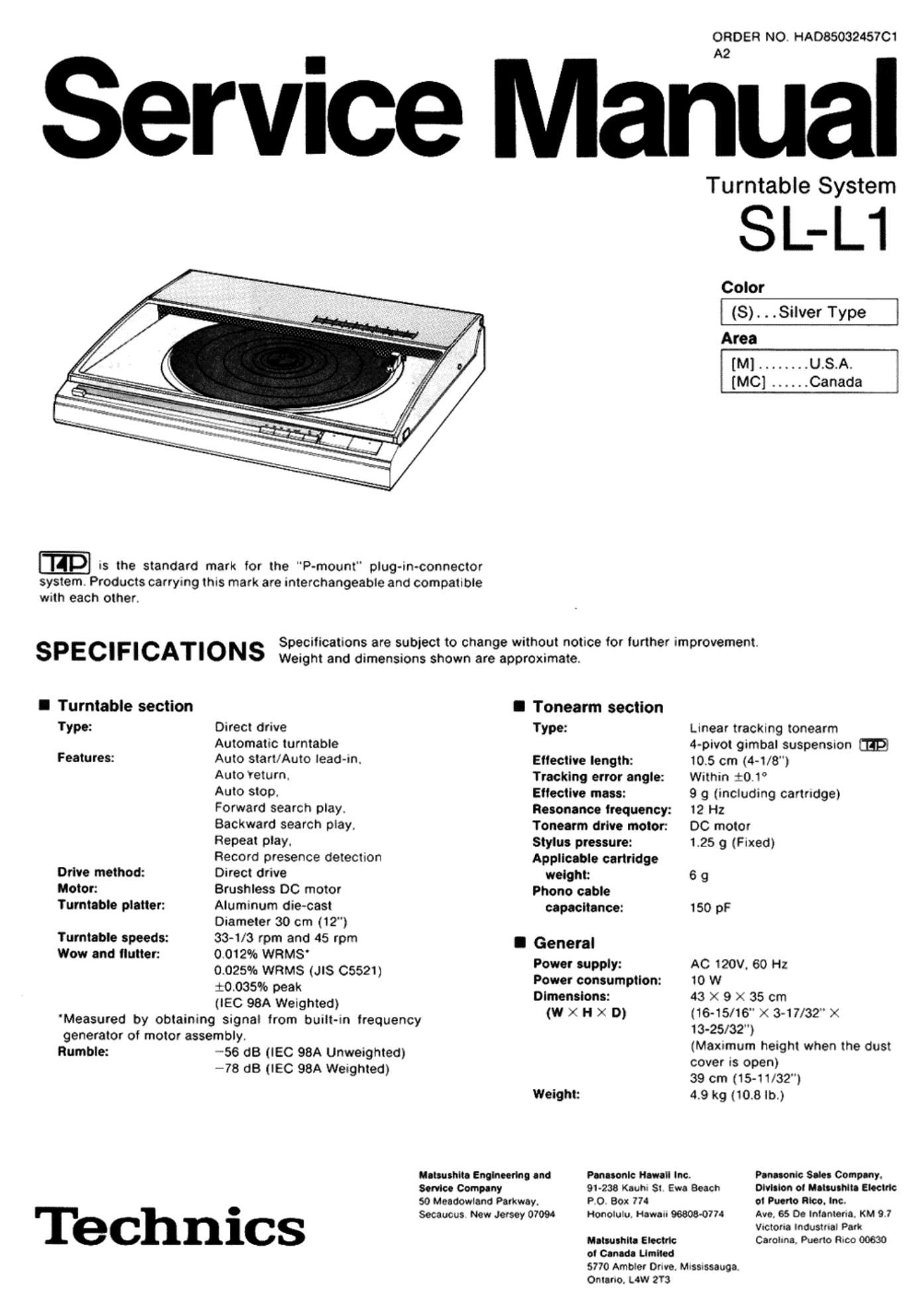 Technics SLL 1 Service Manual