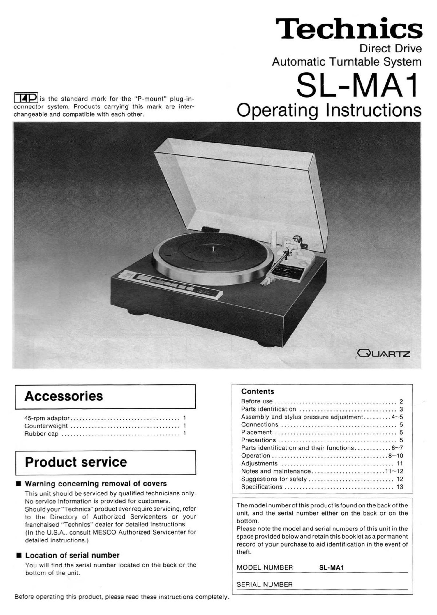 Technics SLMA 1 Owners Manual