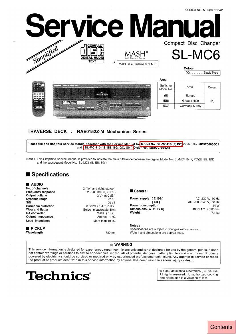 Technics SLMC 6 Service Manual