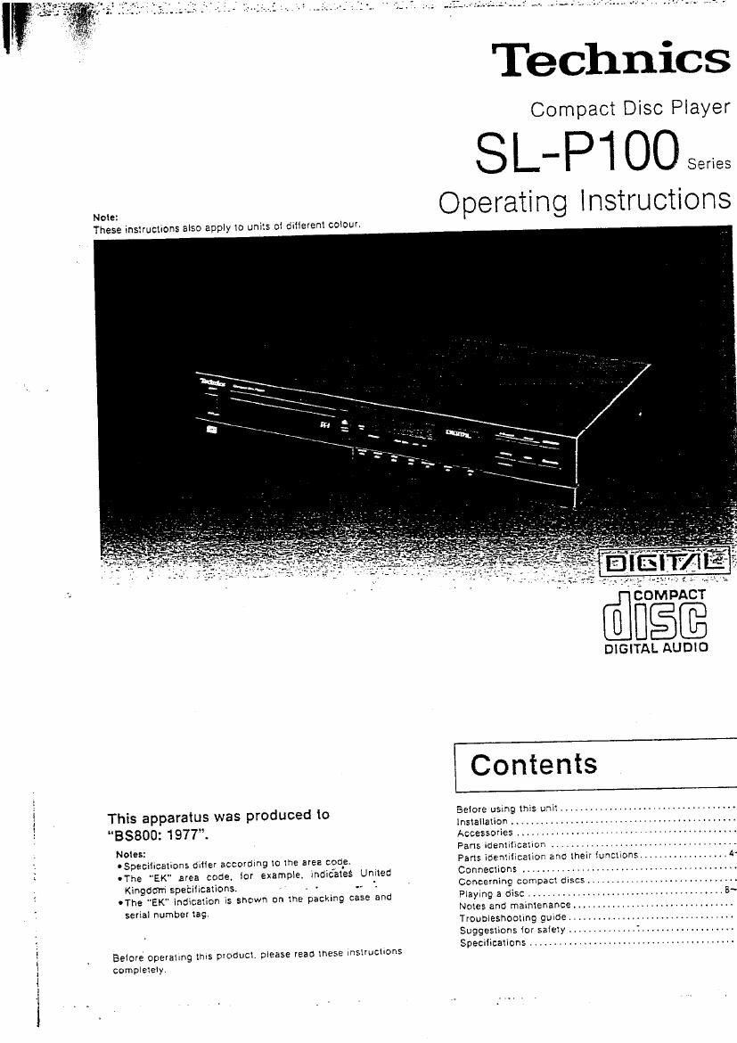 Technics SLP 100 Owners Manual