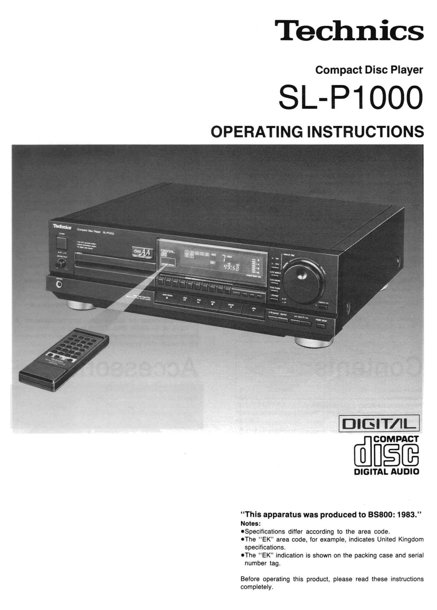 Technics SLP 1000 Owners Manual