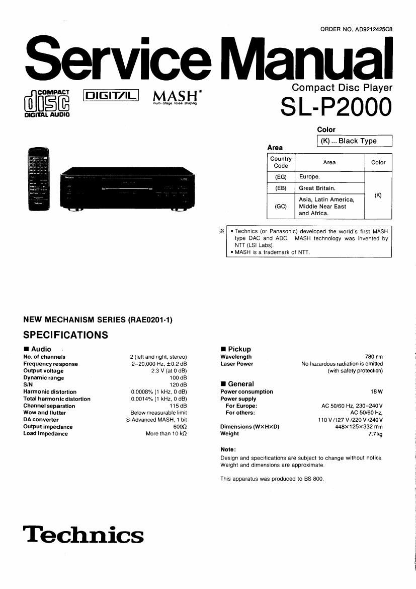 Technics SLP 2000 Service Manual