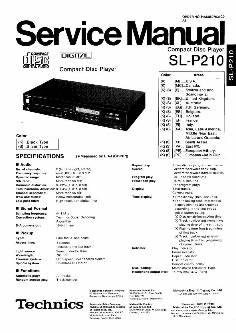 Technics SLP 210 Service Manual