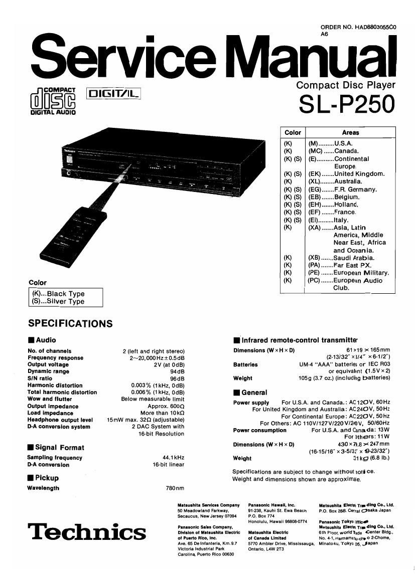 Technics SLP 250 Service Manual