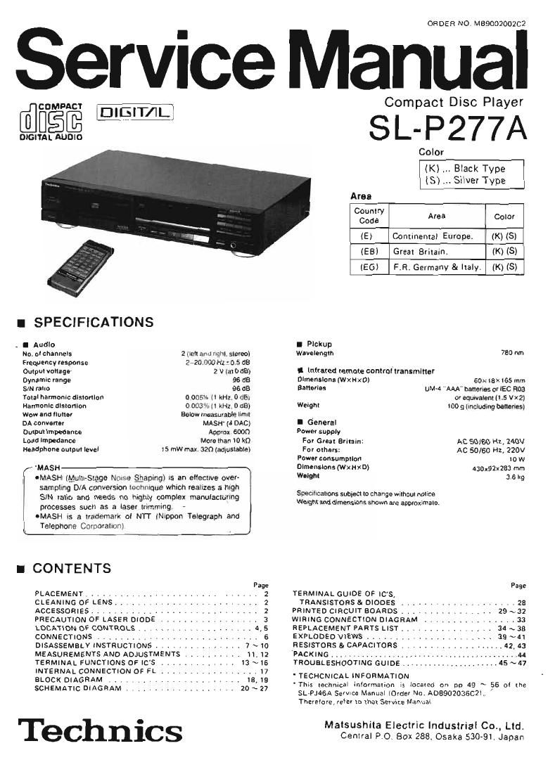Technics SLP 277 A Service Manual
