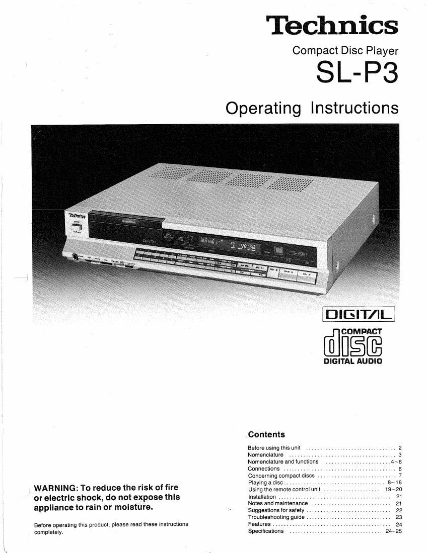 Technics SLP 3 Owners Manual