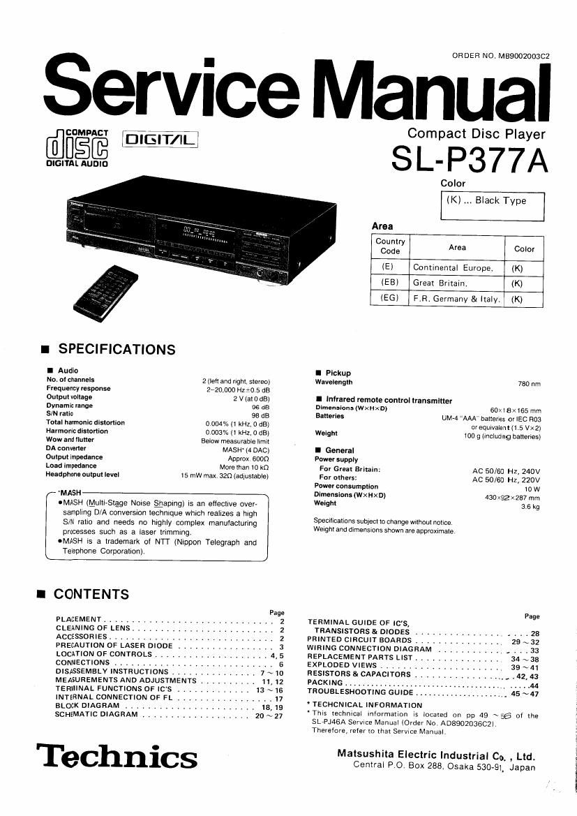 Technics SLP 377 A Service Manual