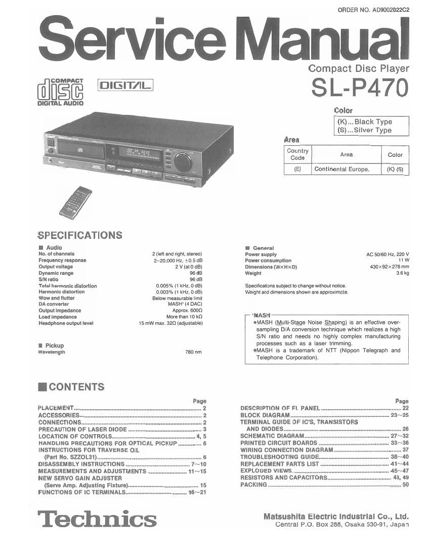 Technics SLP 470 Service Manual