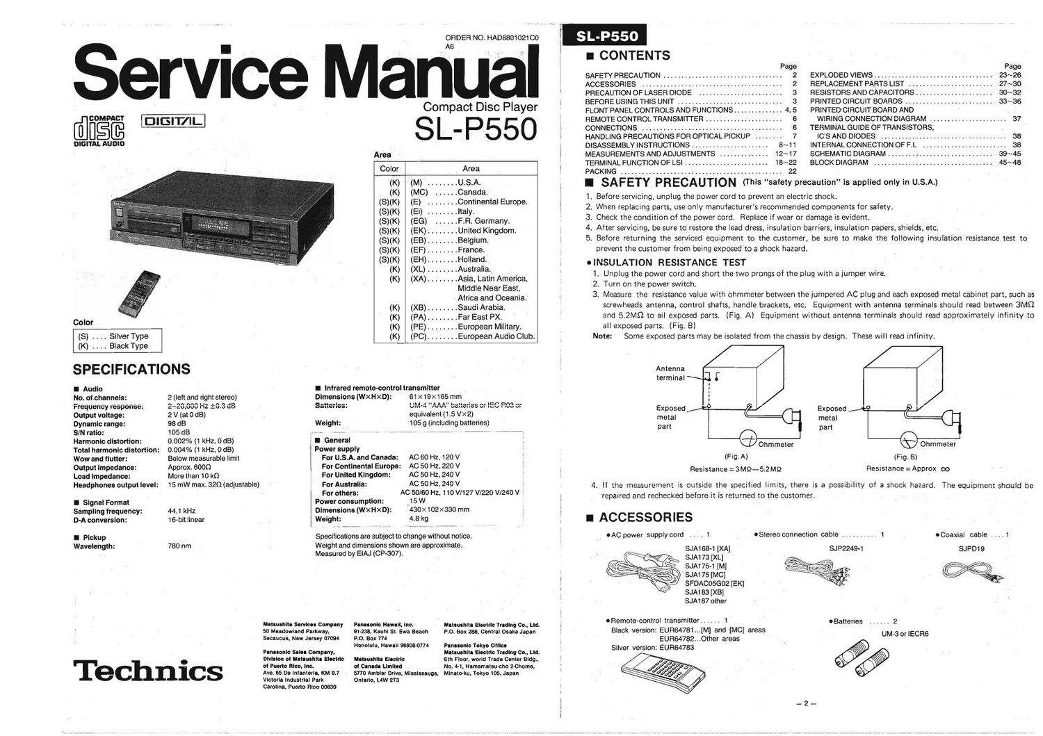 Technics SLP 550 Service Manual