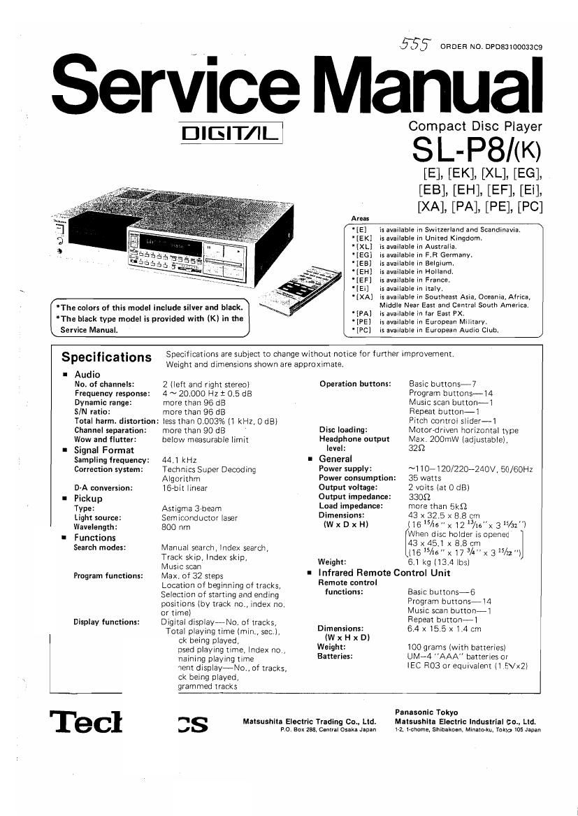 Technics SLP 8 Service Manual