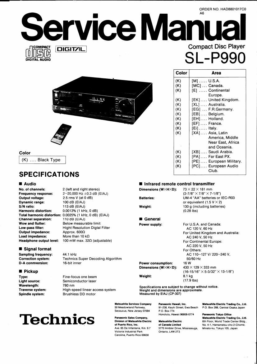 Technics SLP 990 Service Manual