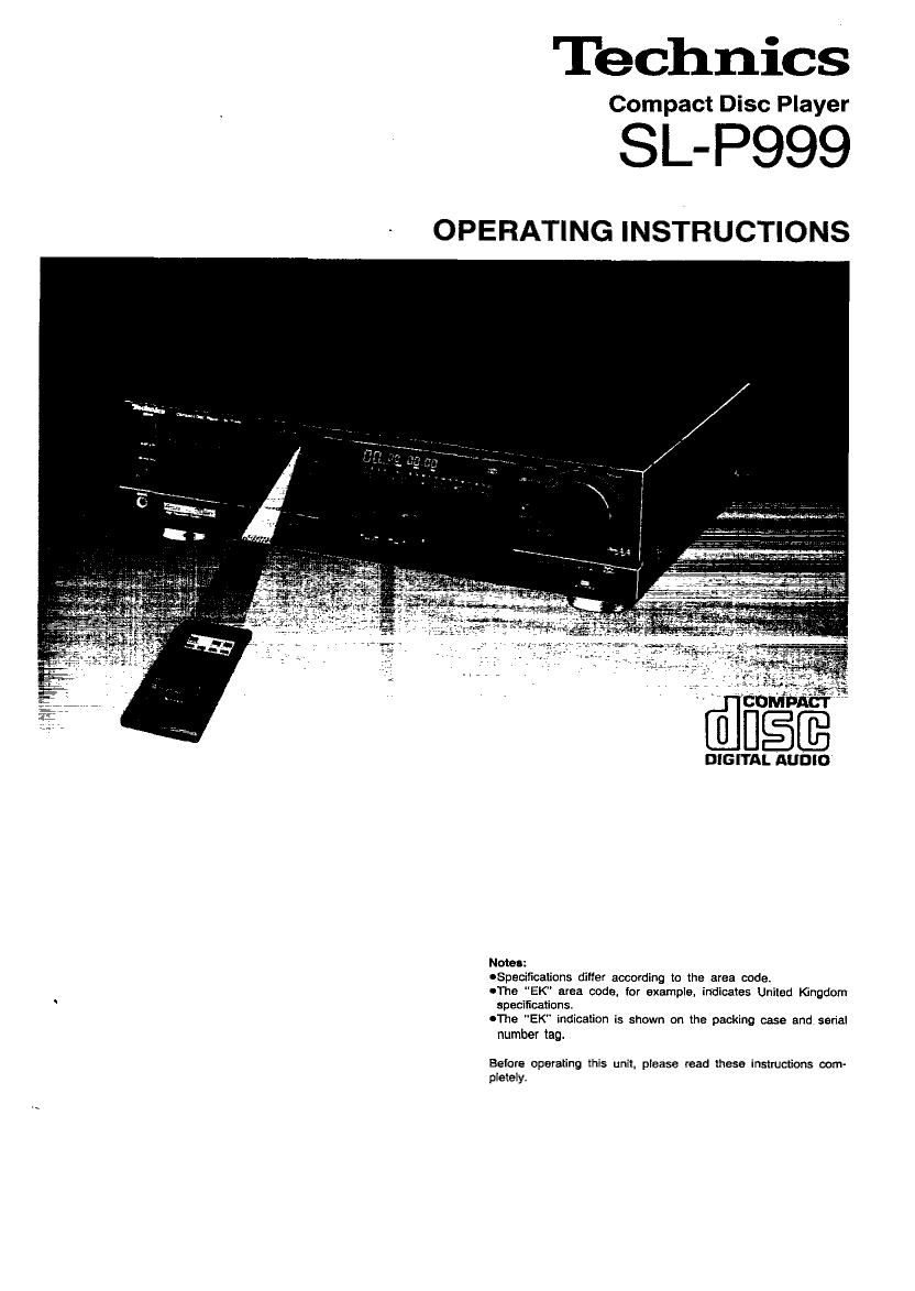 Technics SLP 999 Owners Manual