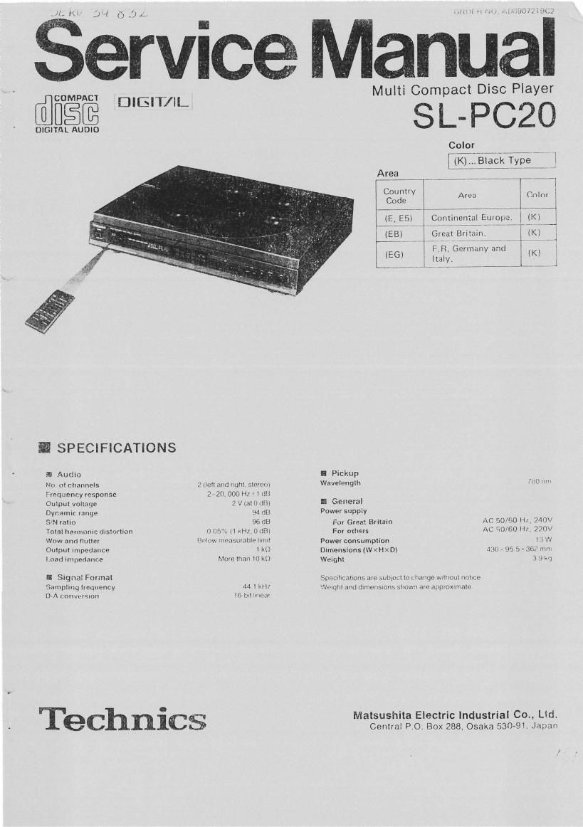 Technics SLPC 20 Service Manual
