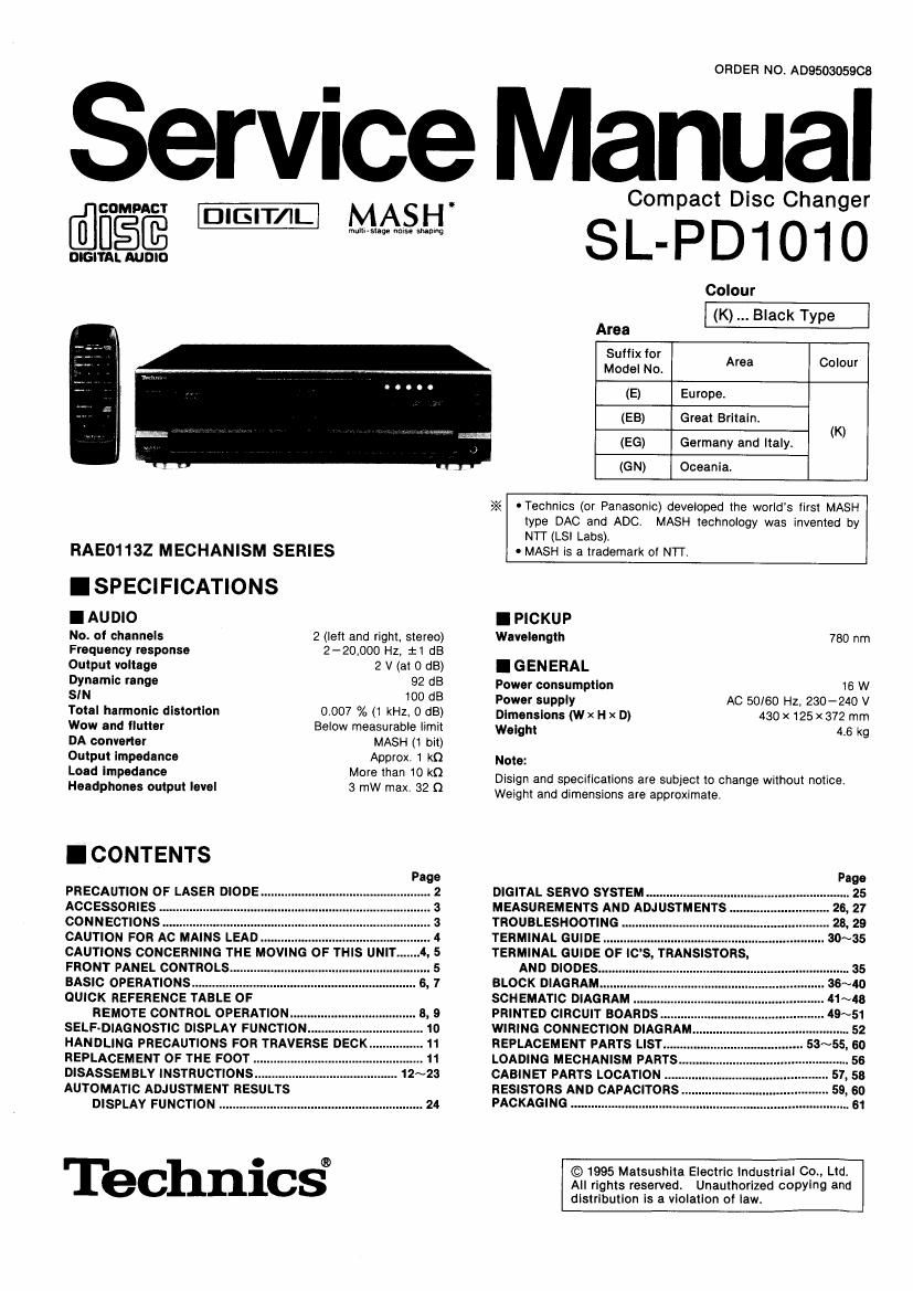Technics SLPD 1010 Service Manual