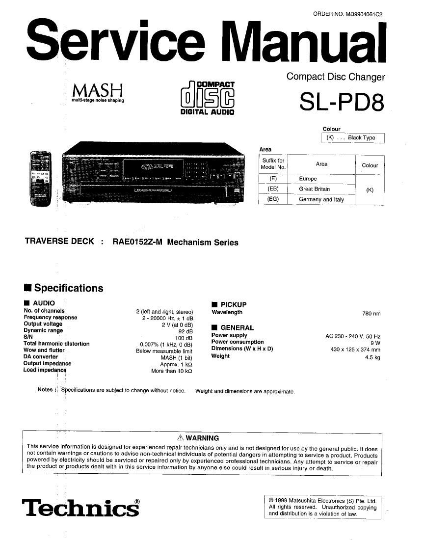 Technics SLPD 8 Service Manual