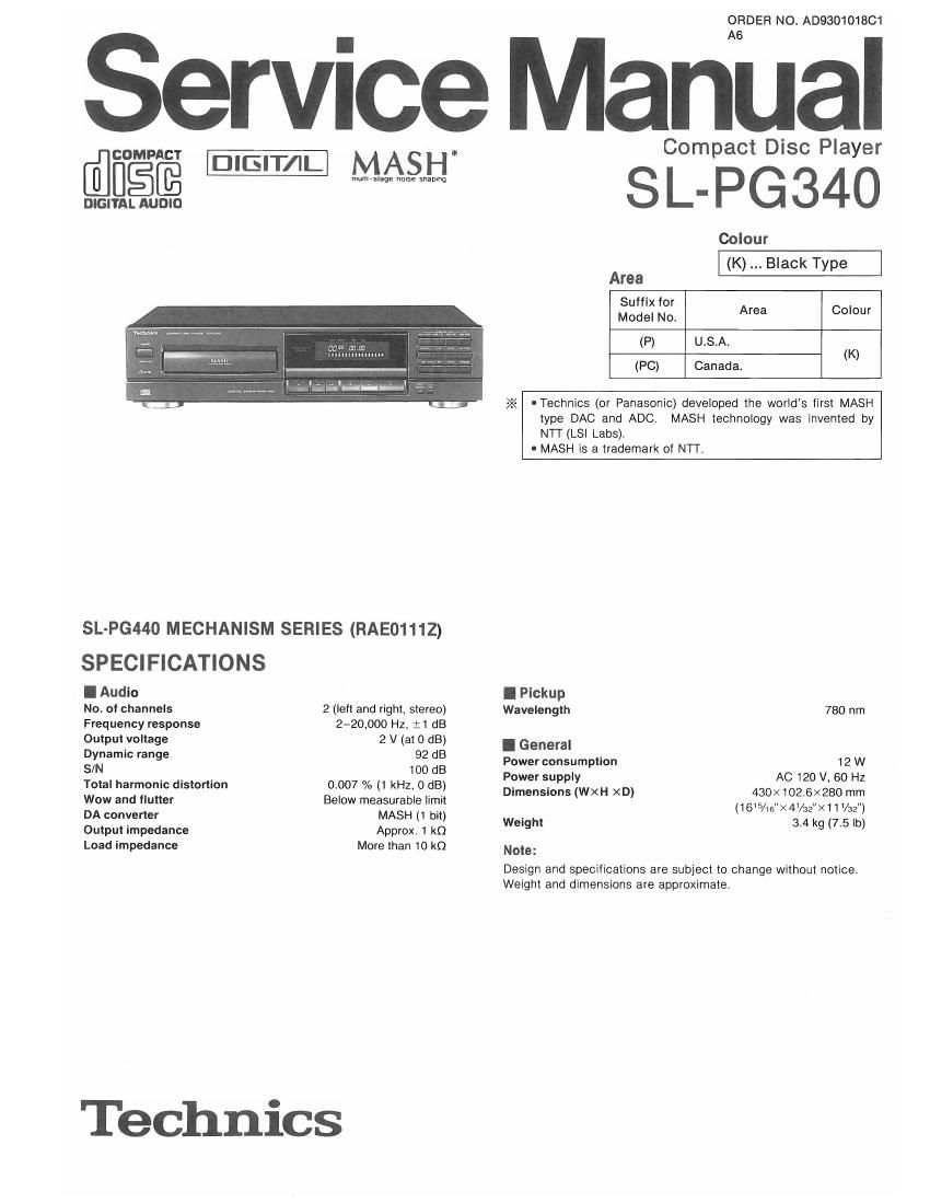 Technics SLPG 340 Service Manual