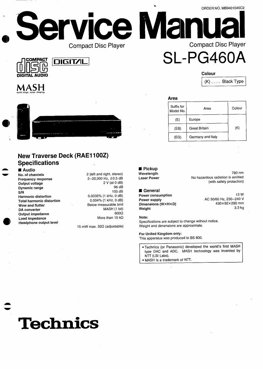 Technics SLPG 460 A Service Manual