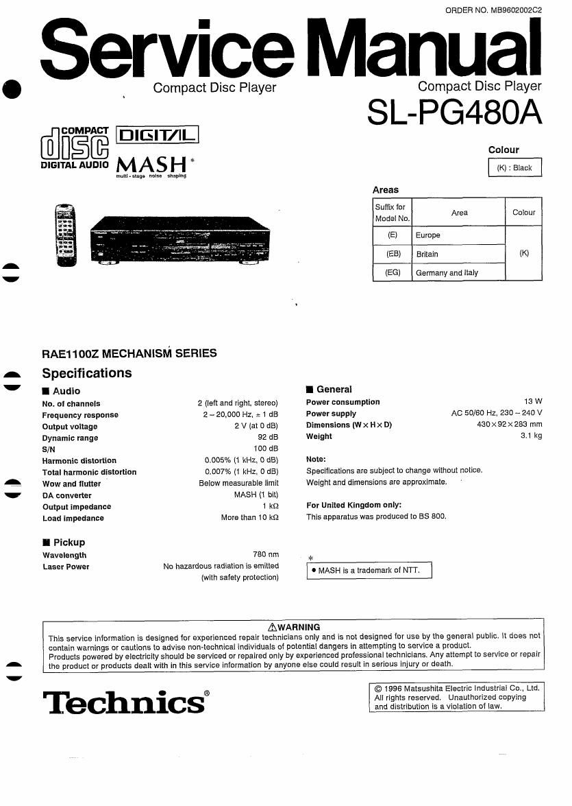 Technics SLPG 480 A Service Manual