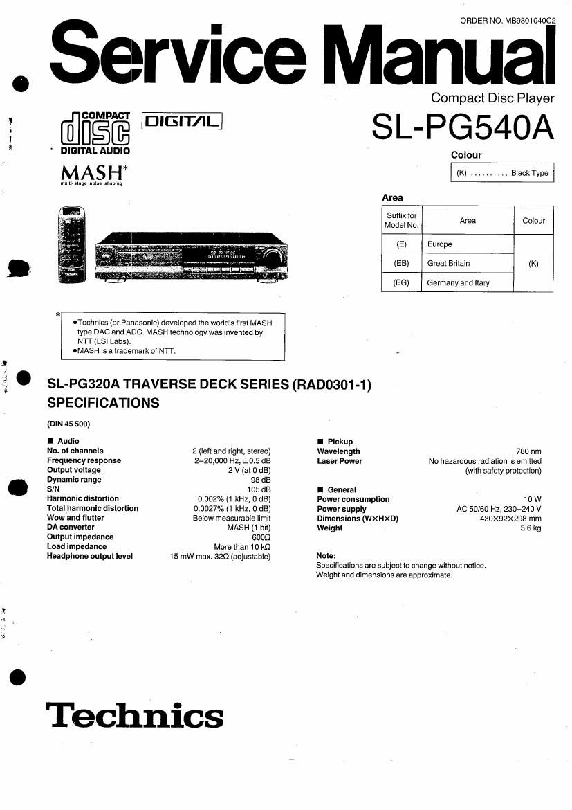 Technics SLPG 540 A Service Manual
