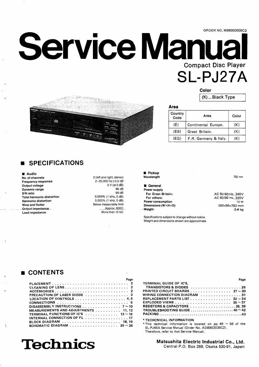 Technics SLPJ 27 A Service Manual