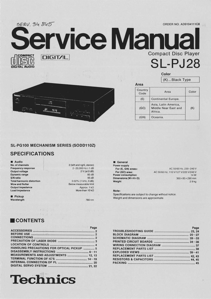 Technics SLPJ 28 Service Manual