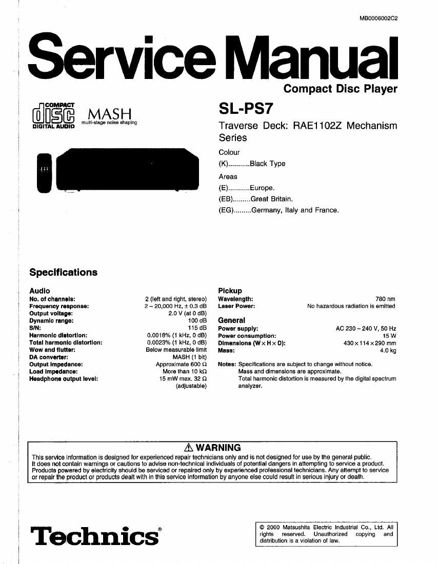 Technics SLPS 7 Service Manual