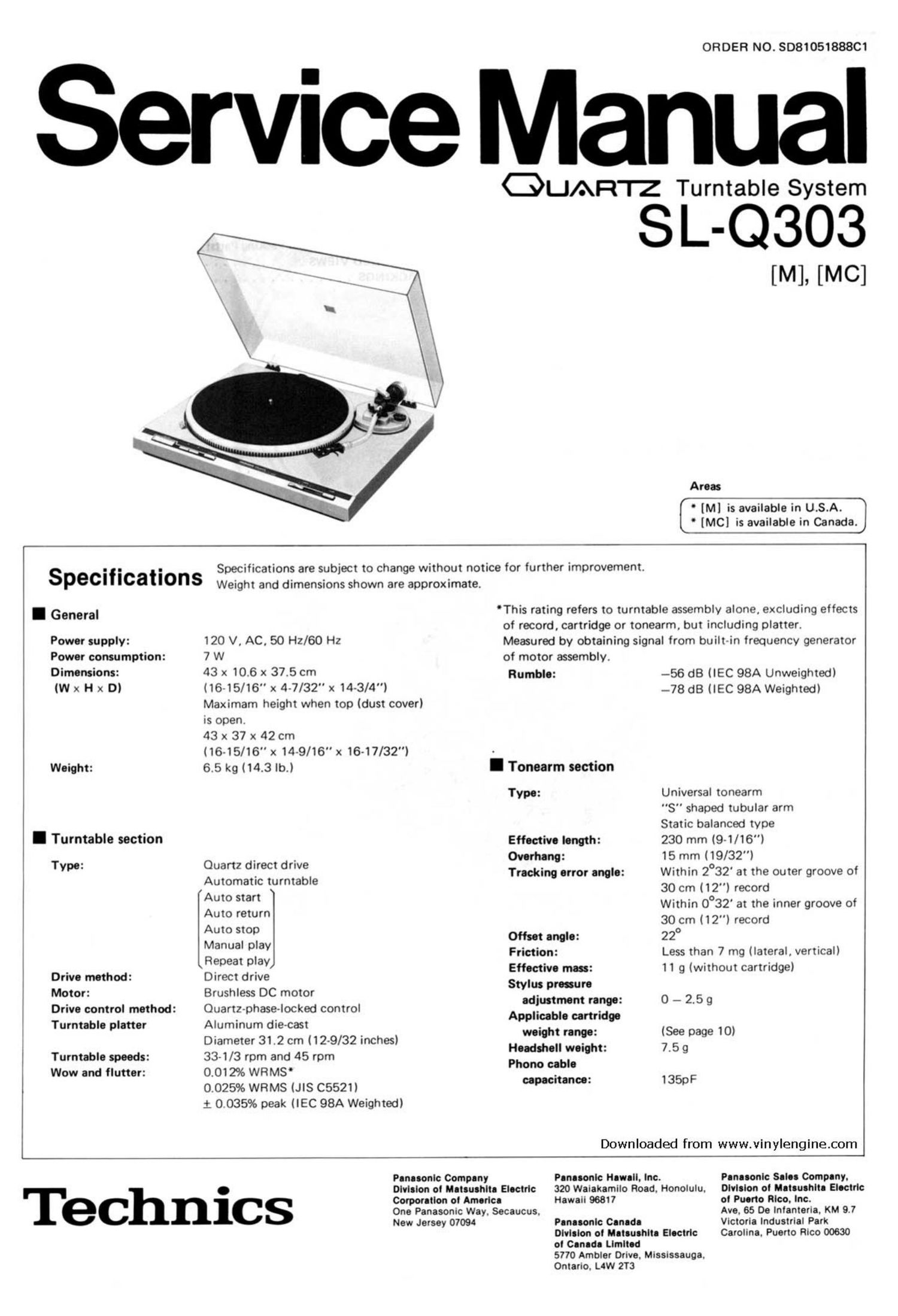 Technics SLQ 303 Service Manual