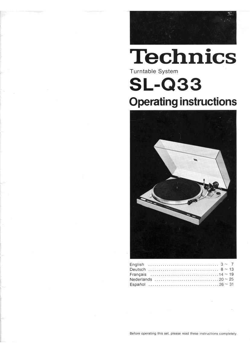 Technics SLQ 33 Owners Manual