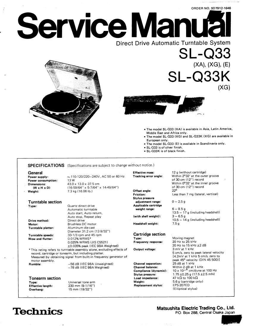 Technics SLQ 33 Service Manual