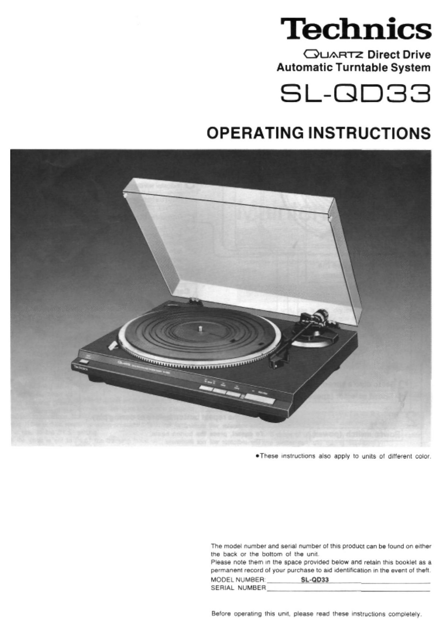 Technics SLQD 33 Owners Manual