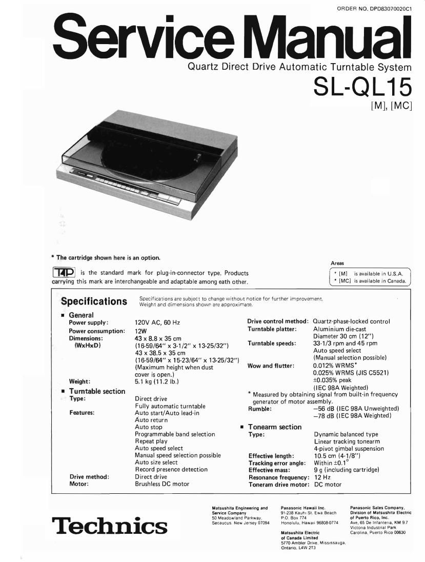 Technics SLQL 15 Service Manual