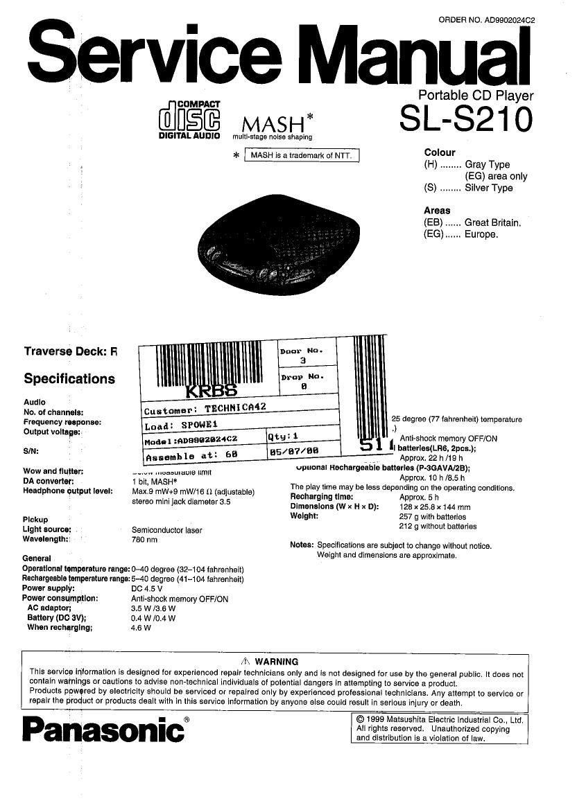 Technics SLS 210 Service Manual