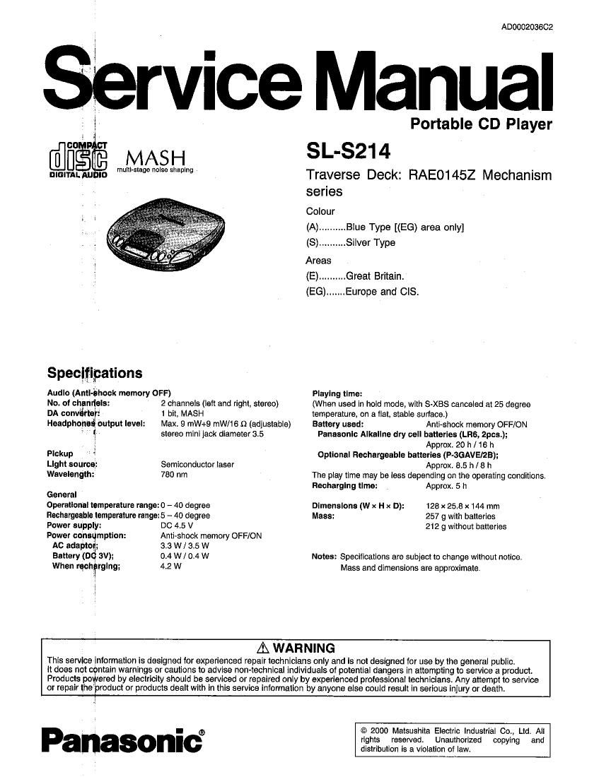 Technics SLS 214 Service Manual