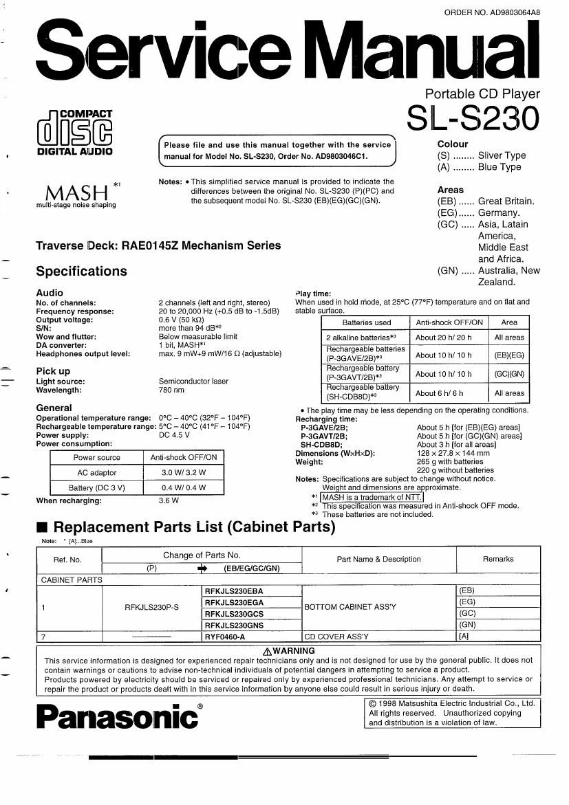 Technics SLS 230 Service Manual